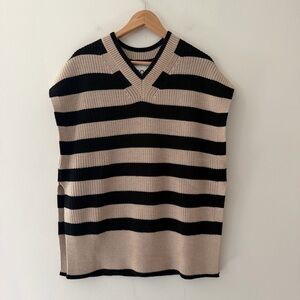 COS Striped Sweater Vest Oversized Wool Cotton Tan Black OS Lagenlook Modern